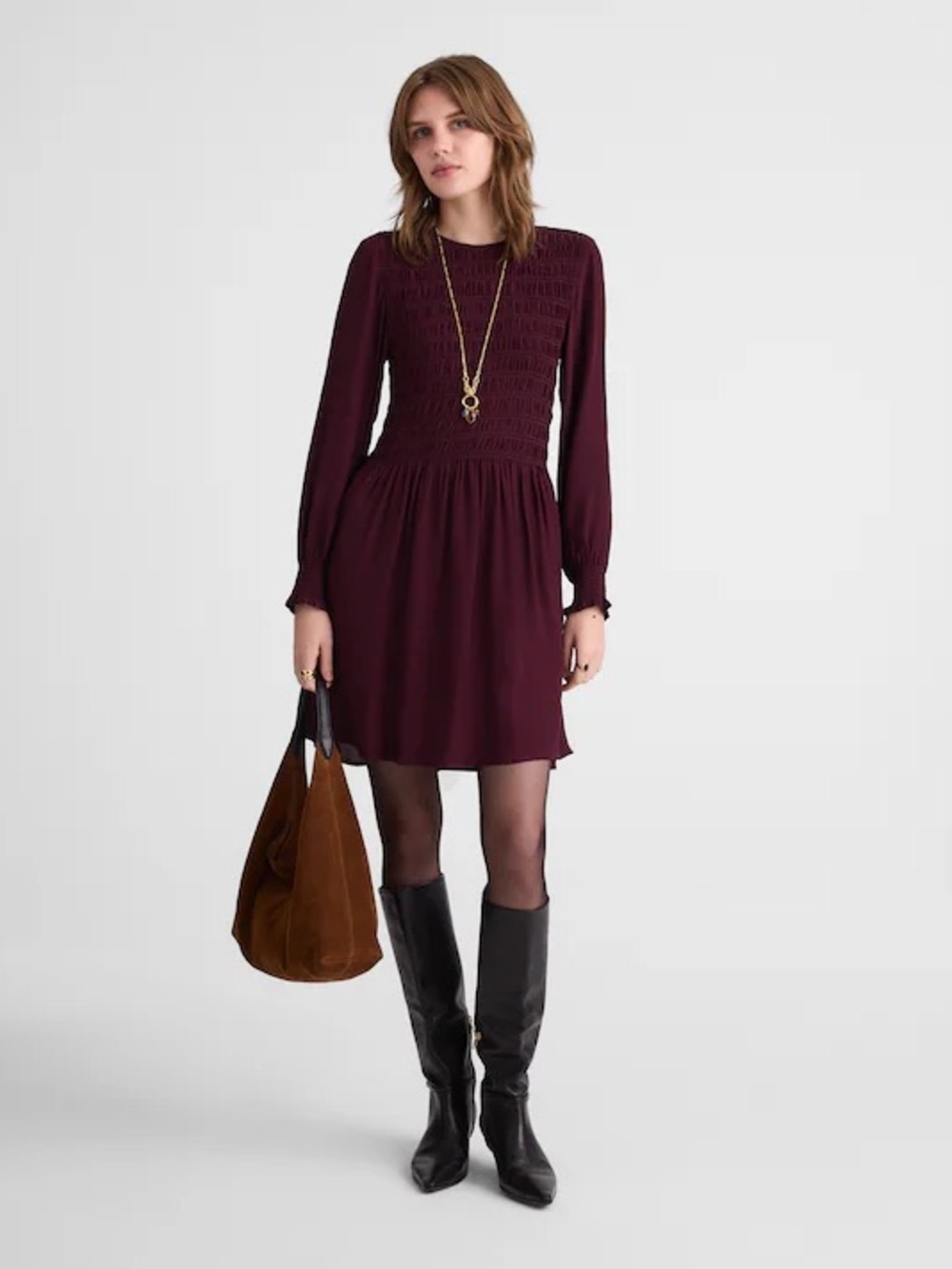 Madewell Long-Sleeve Smocked Mini Dress